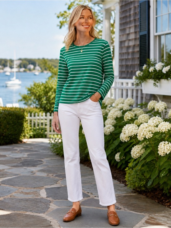 Ralph Lauren Tops - Lauren Ralph Lauren Green White Striped Cotton Top L Nautical Coastal Preppy